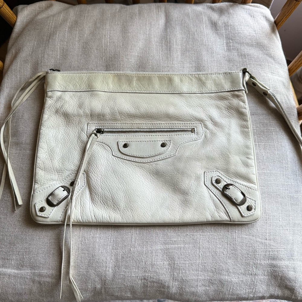BALENCIAGA 2004/05 City/First Moto Flat Case Clutch w/Strap in White - Picture 3 of 16